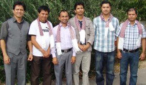 From left: Outgoing chairman Jogen Gazmere with Sushil Niroula (Publi Officer) Indra Adhikari (General Secretary), Jeevan Koirala (Treasurer), Suren Ghaley (Chairperson) and Kamal Dahal (Vice Chairperson)